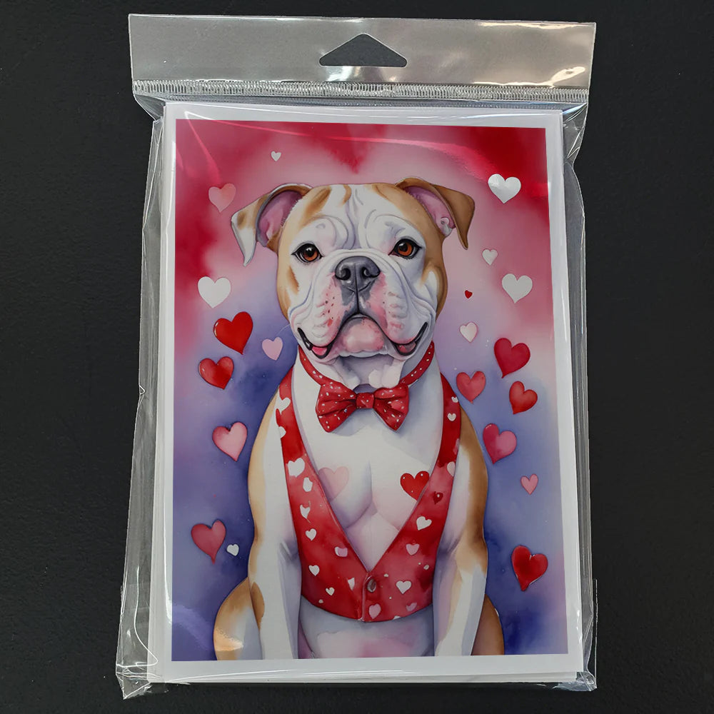 American Bulldog My Valentine Greeting Cards Pack of 8