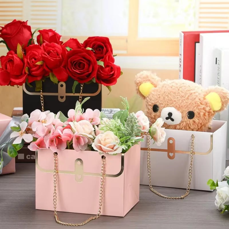 Flower Box Rose Packaging Box Portable Valentine'S Day Birthday Party Gifts Wrapping Paper Bag Gift Box Candy Cake Flower Shop