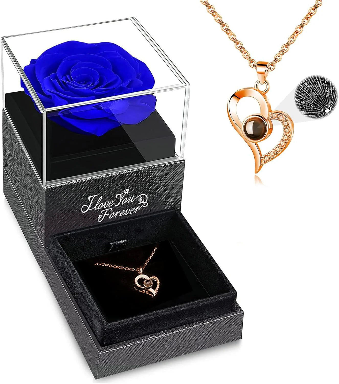 Preserved Real Rose with I Love You Necklace, Christmas Gifts for Women, Mom, Grandma, Wife and Girlfriend, Birthday Anniversary Valentine'S Day Mother'S Day Gift Ideas for Her