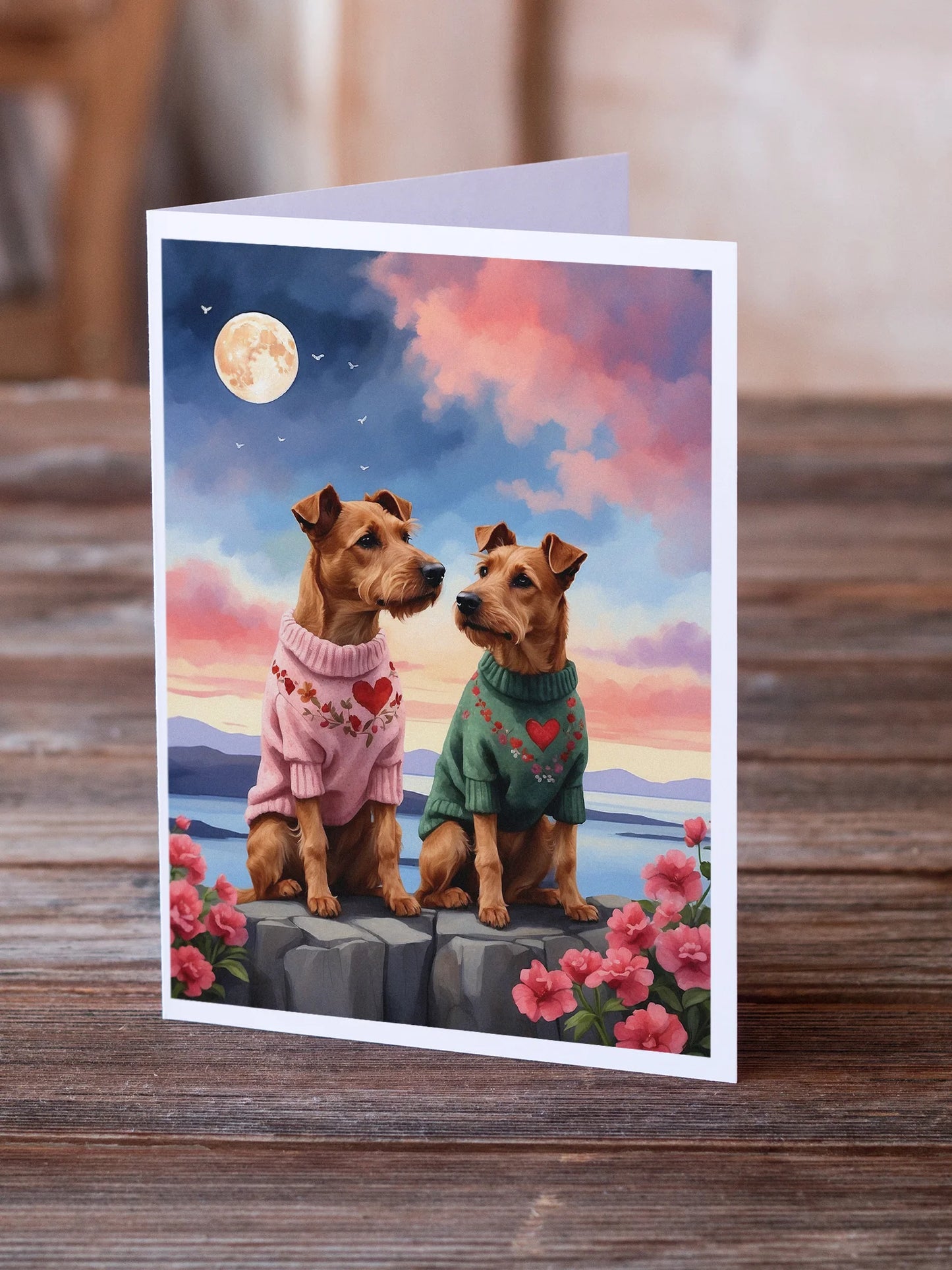 Irish Terrier Two Hearts Greeting Cards Pack of 8