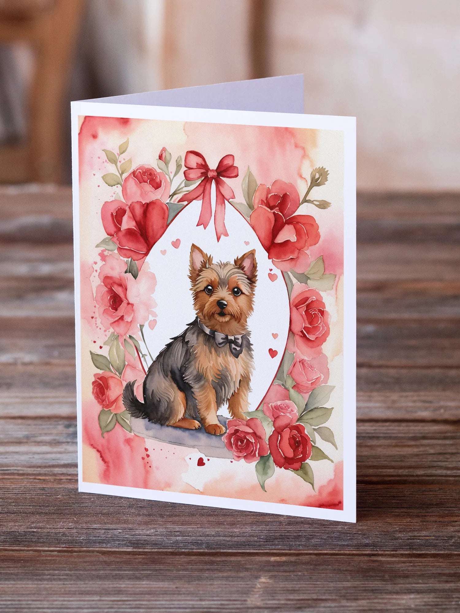 Australian Terrier Valentine Roses Greeting Cards Pack of 8