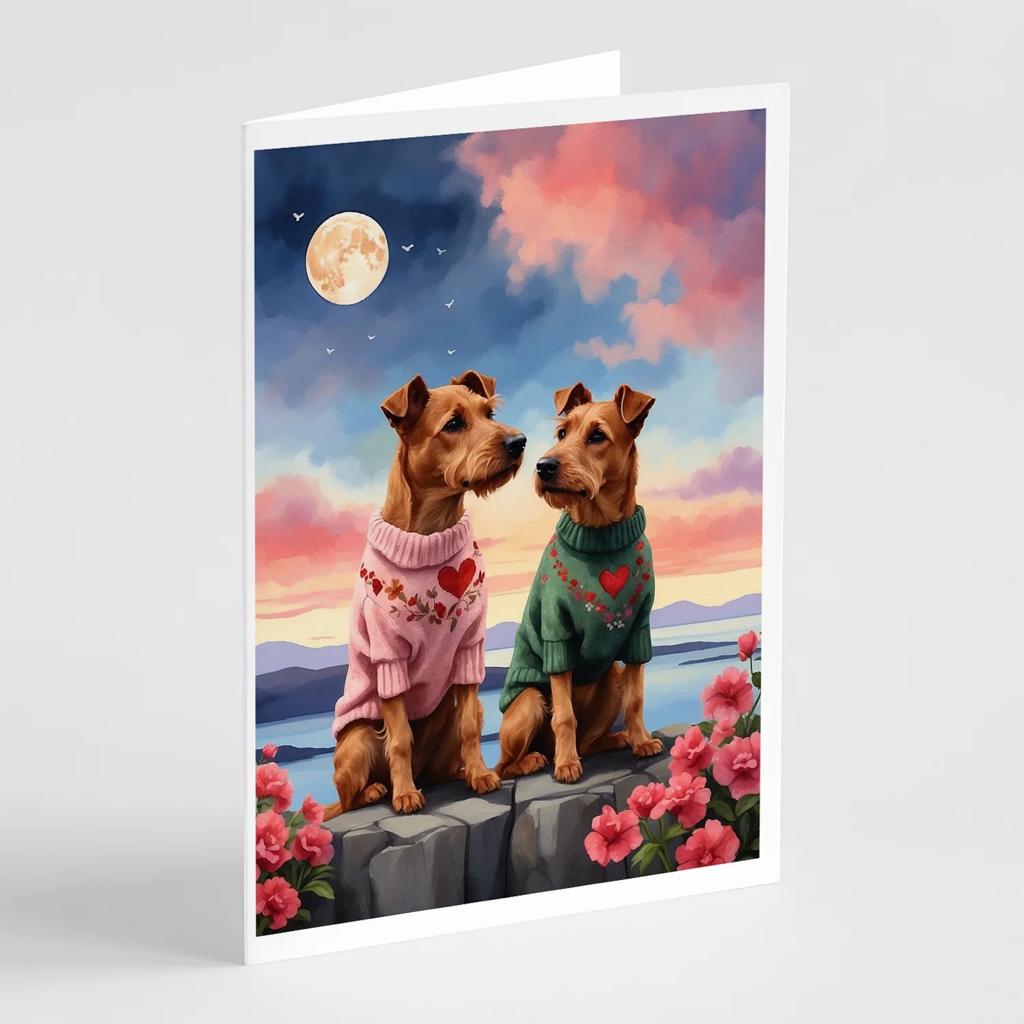 Irish Terrier Two Hearts Greeting Cards Pack of 8