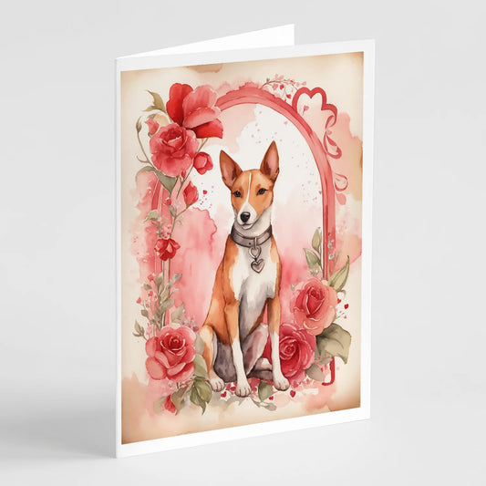 Basenji Valentine Roses Greeting Cards Pack of 8